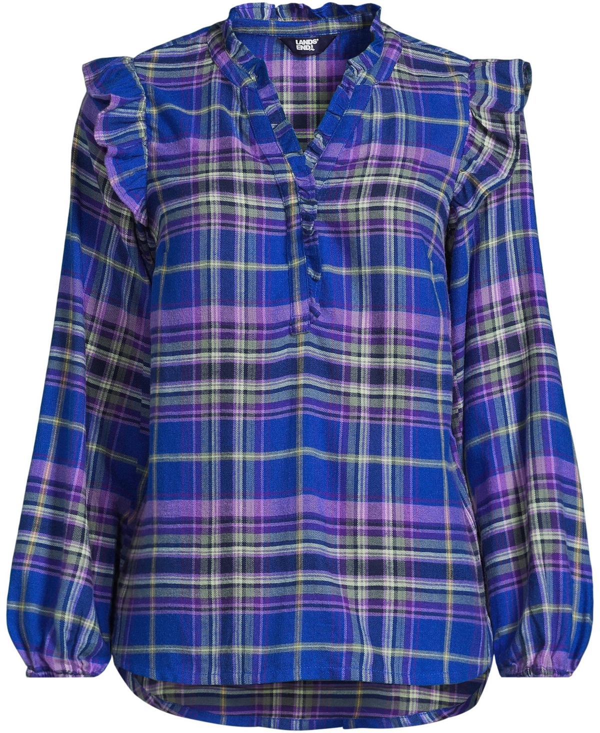 Lands' End Women's Ruffle Front Flannel Popover Blouse