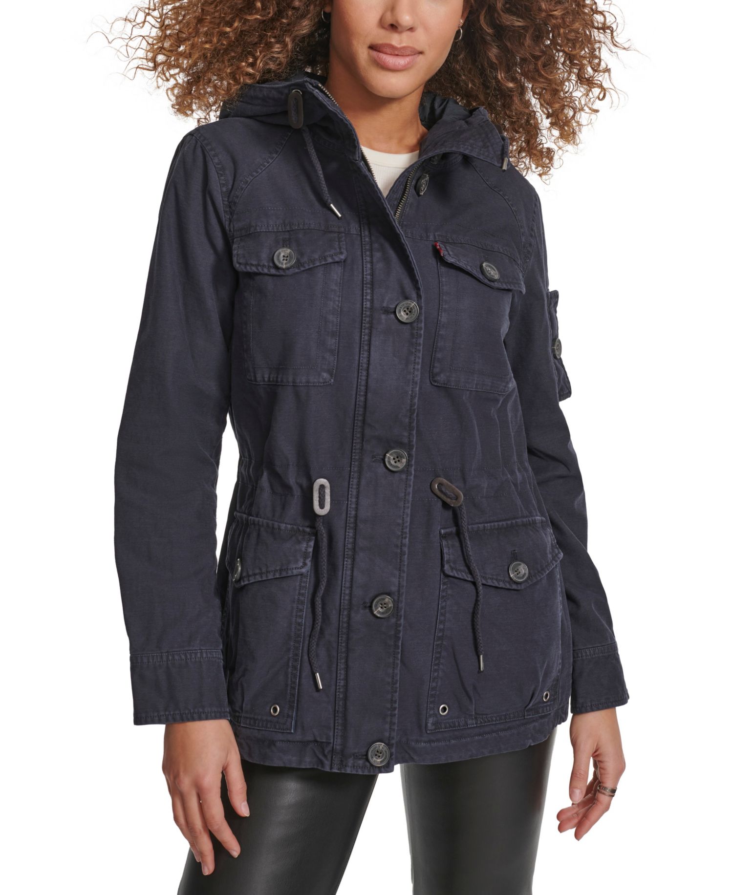 Trendy Plus Size Hooded Military Jacket