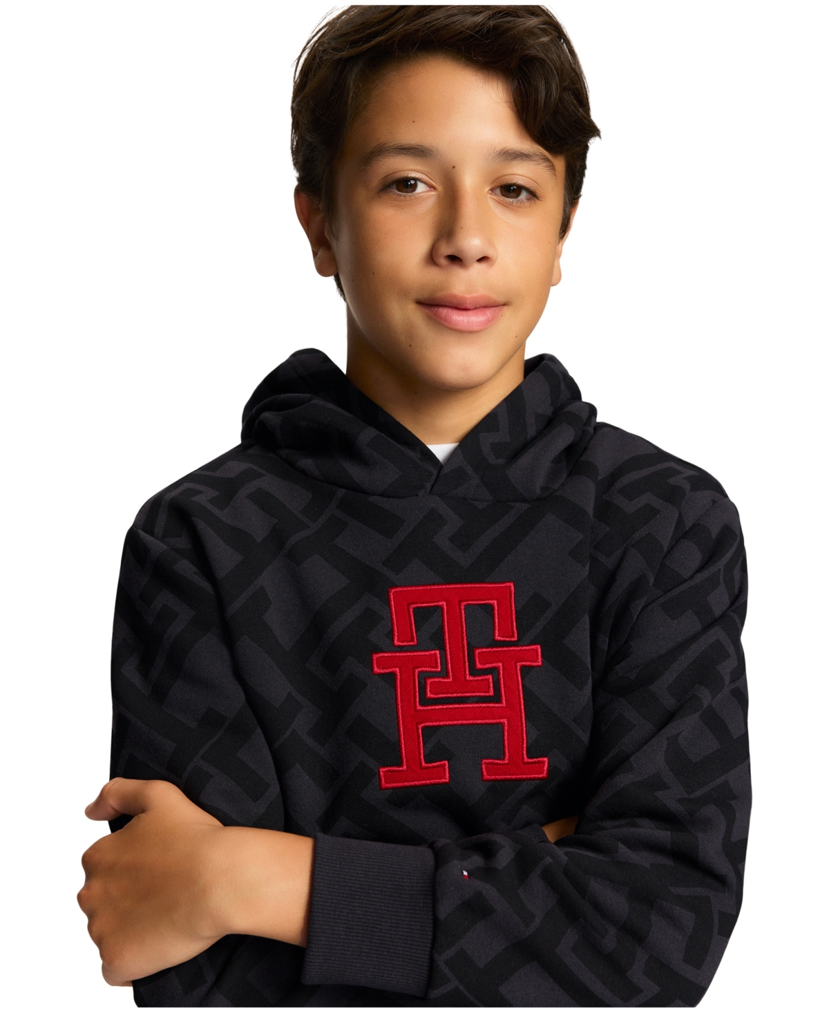 Tommy Hilfiger Big Boys Monotype Allover Print Pullover Hoodie