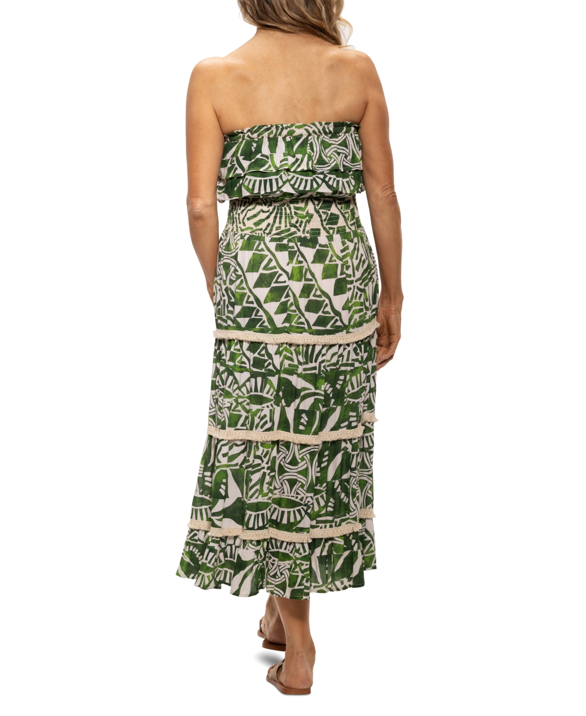 DOTTI WOMEN'S RUFFLED SMOCKED-WAIST TIERED COVER-UP DRESS 