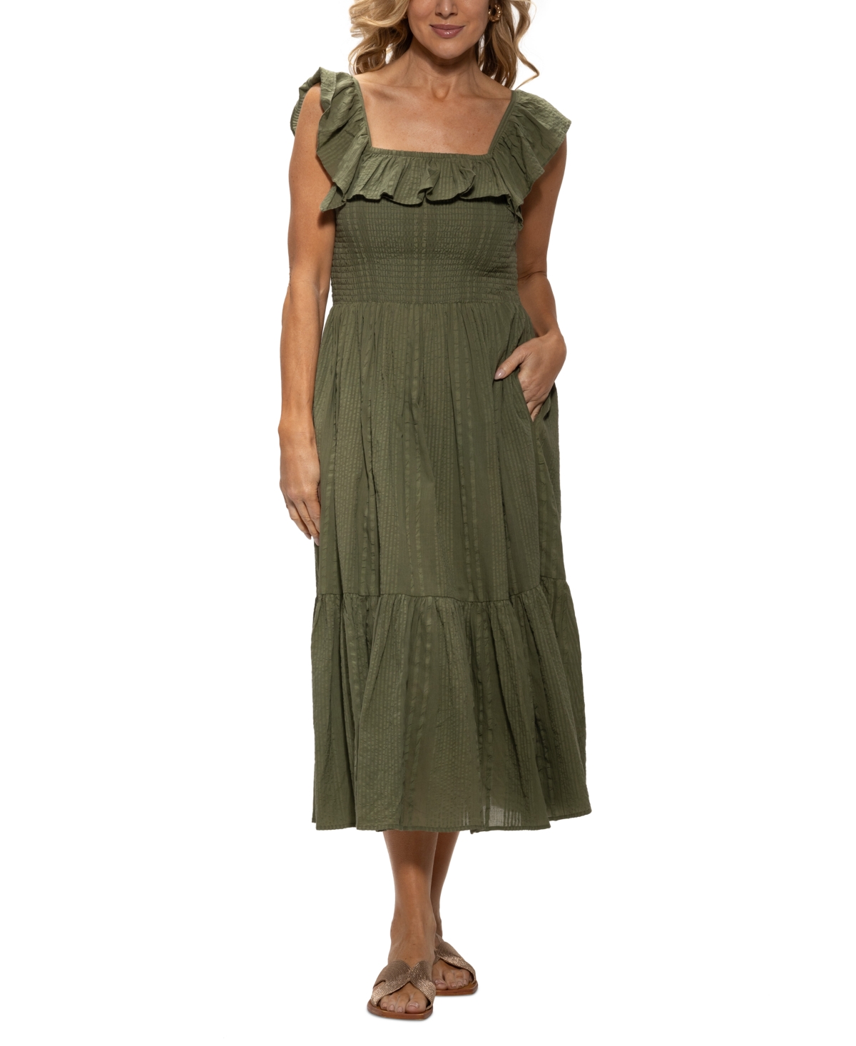 Shop Dotti Women's Cotton On/off-the-shoulder Cover-up Dress In Olive