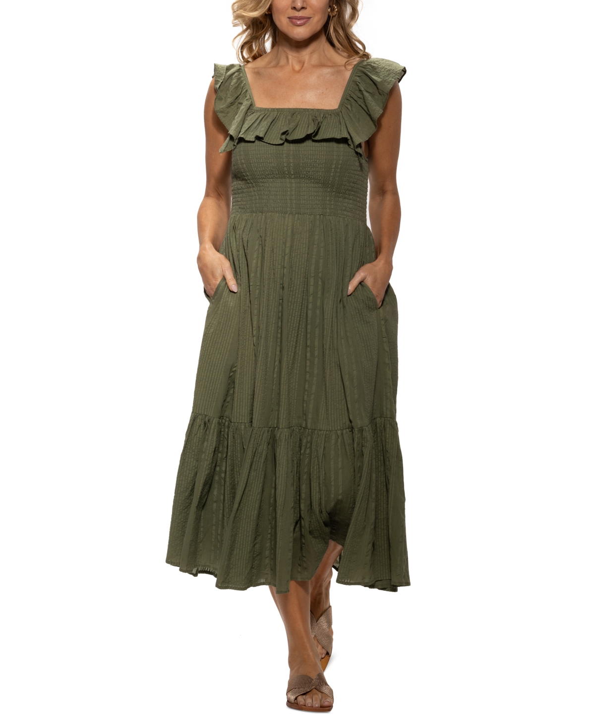 Shop Dotti Women's Cotton On/off-the-shoulder Cover-up Dress In Olive