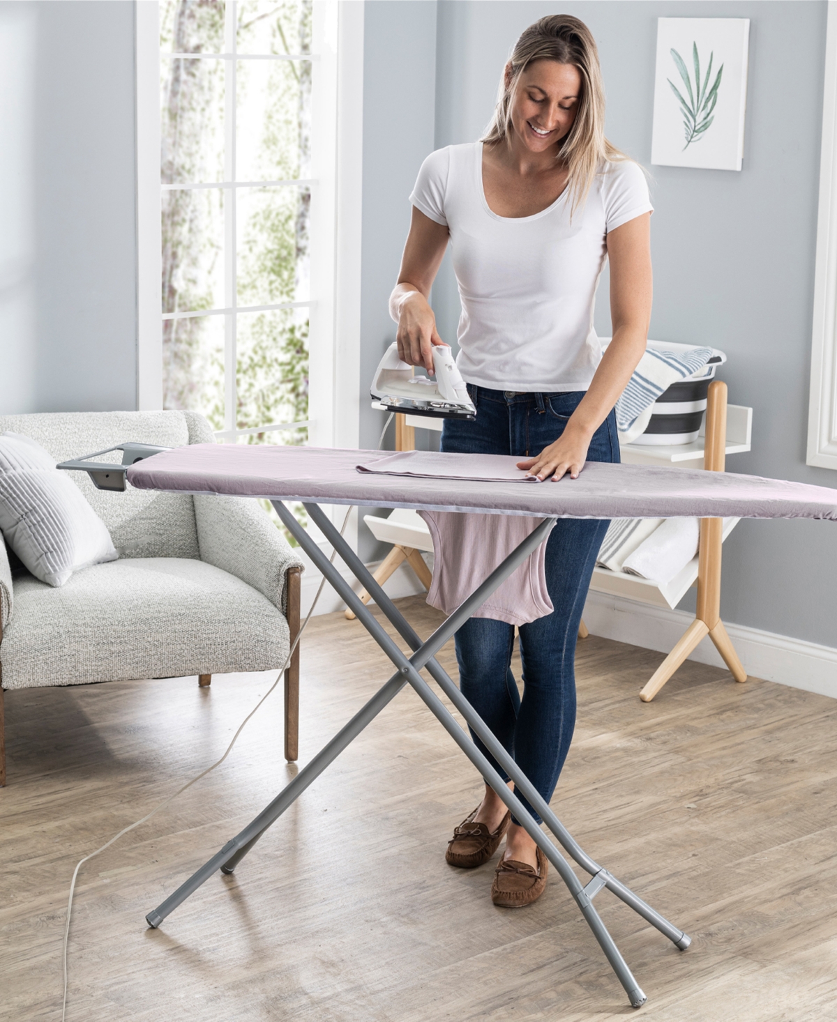 Seymour Home Products Adjustable Height, 4 Leg Ironing Board with Mesh Top and Iron Rest