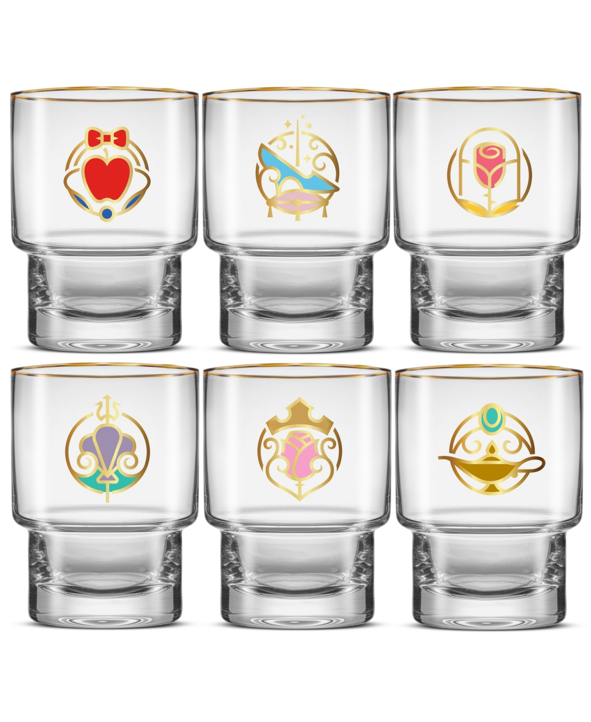 JOYJOLT DISNEY PRINCESS ICONIC SHORT DRINKING GLASSES, SET OF 6 
