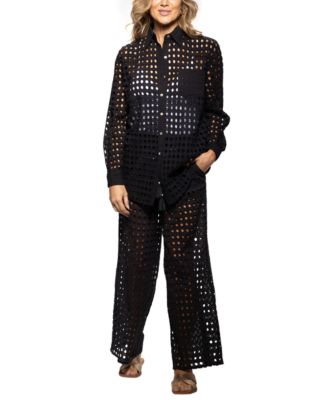 DOTTI WOMENS OPENWORK DOT SHIRT COVER UP PANTS