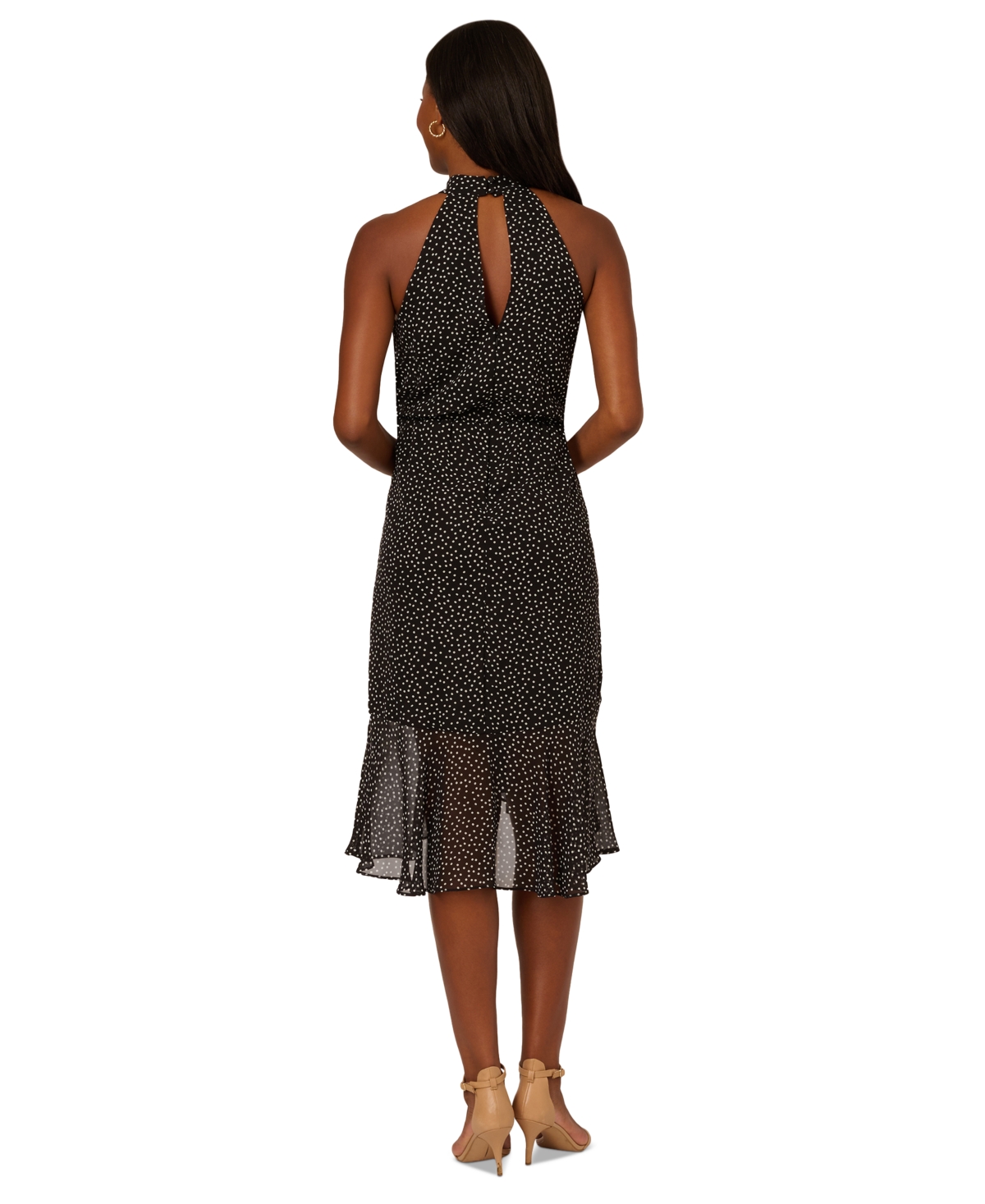 Shop Adrianna Papell Women's Dot-print Waterfall-ruffle Dress In Black,ivory