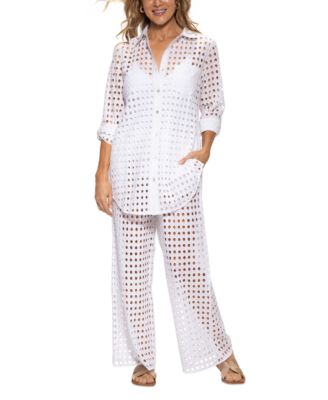 DOTTI WOMENS OPENWORK DOT SHIRT COVER UP PANTS