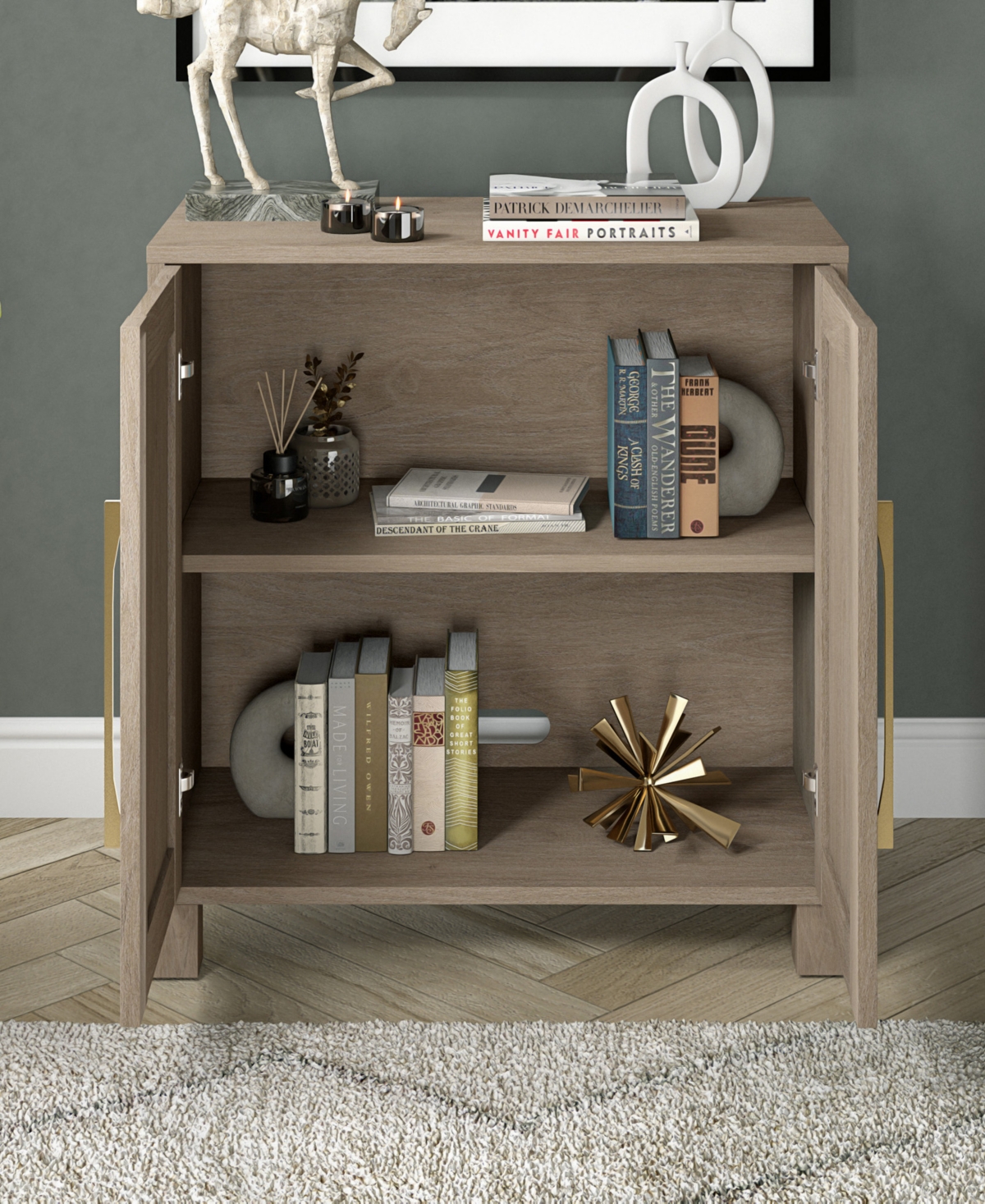 Hudson & Canal 28" Chabot Wide Rectangular Accent Cabinet In Antiqued Gray Oak