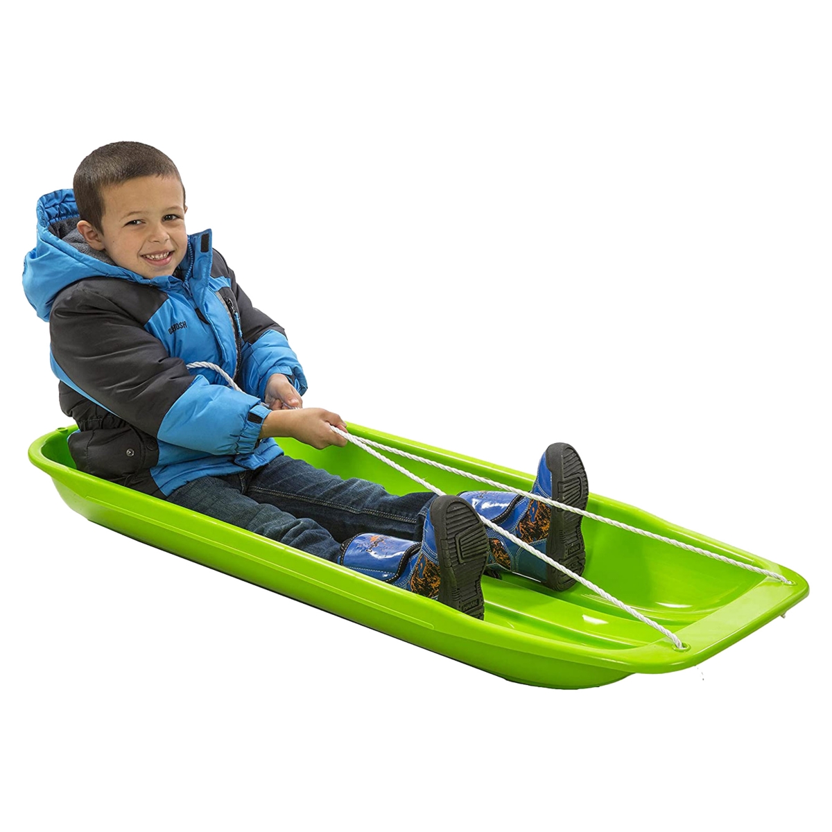 Lucky Bums Snow Kids 48 Inch 1 Person Plastic Toboggan Sled w/ Pull Rope,- Green