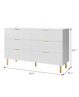 White 6 Drawer Dresser for Bedroom, 56” Wide Wood Dresser Organizer with Metal Legs