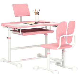 Qaba Adjustable Kids Desk and Chair Set with Tilt Desktop, Storage ...