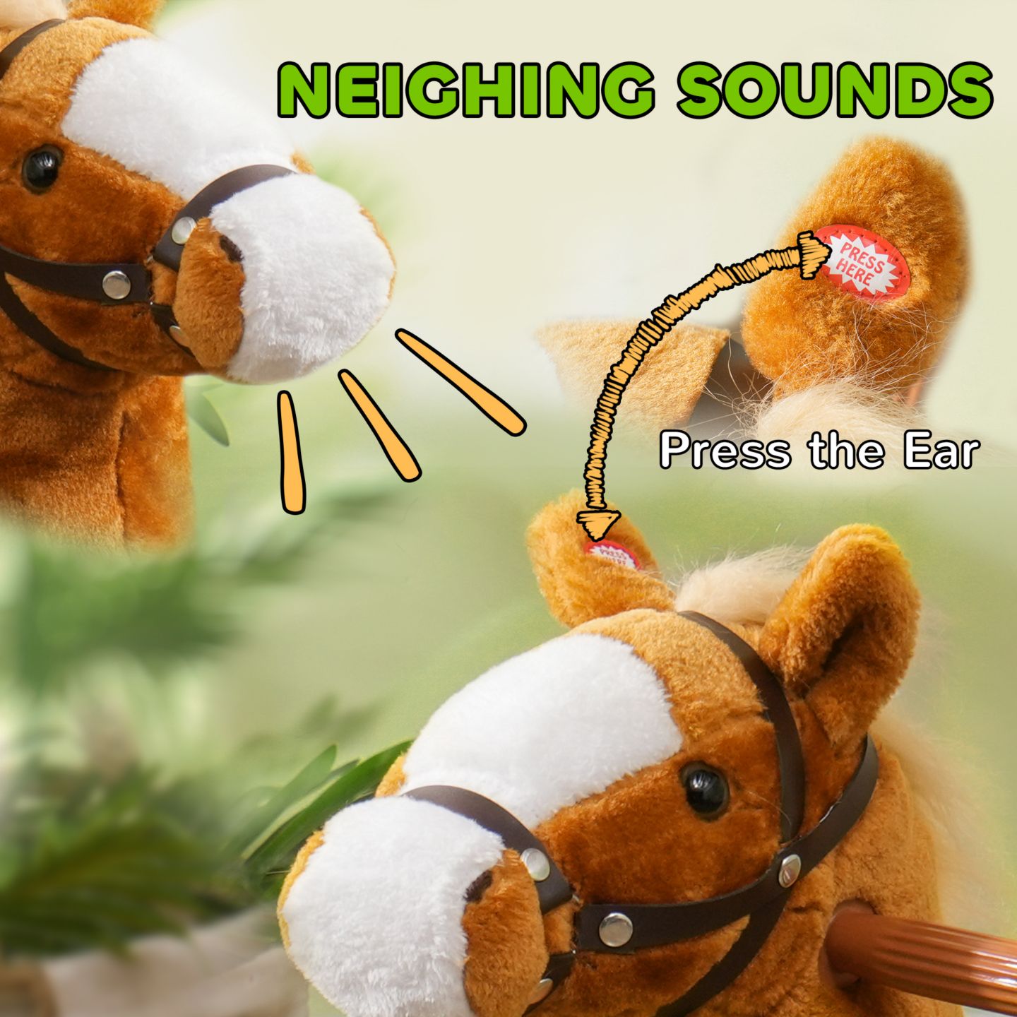 Детская мягкая игрушка Qaba Plush Ride-On Horse with Sound Effects, 132 lbs Capacity, Ages 3-7, цвет: Коричневый — фото 2