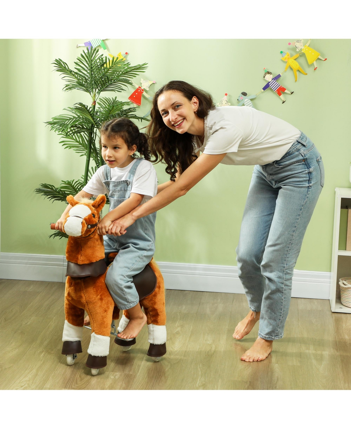 Qaba Ride on Horse, Walking Horse Toy Kids Plush Riding Pony w/ Wheels
