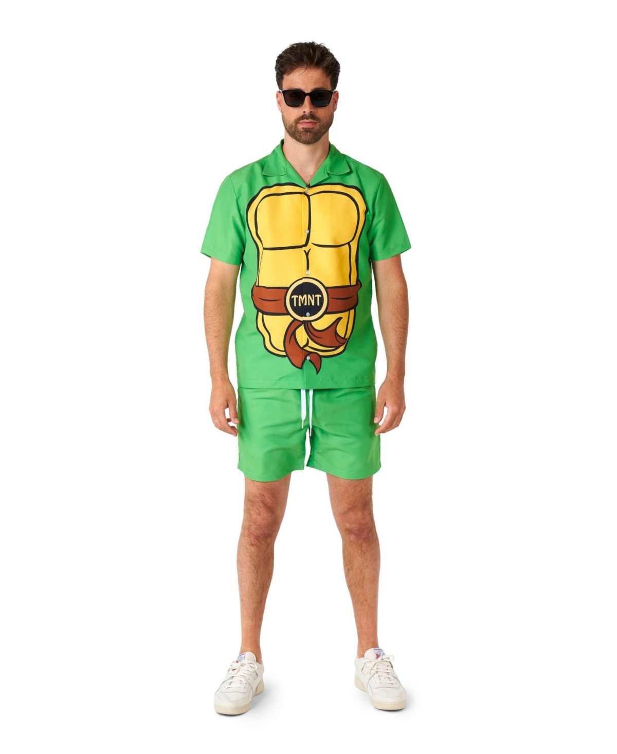 Men's Two Piece Tmnt Set For Men - Official Teenage Mutant Ninja Turtles Halloween Costume - Shorts & Shirt Set - Green