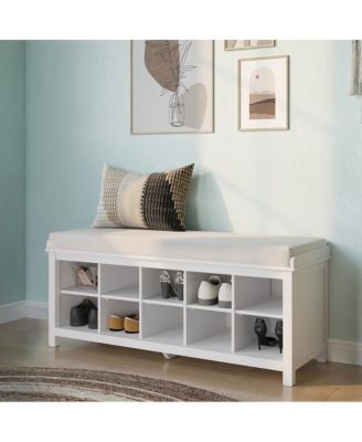 Solid Wood 10 Bin Shoe Storage Bench