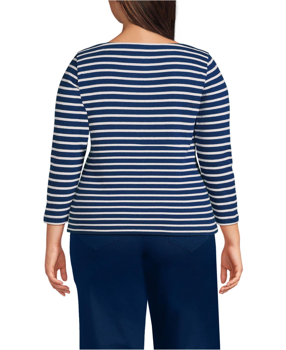 Lands' End Plus Size Mariner Jersey Boatneck Top -ivory breton stripe