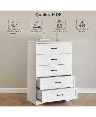 Modern 5 Drawers Dresser, Chest of Drawers Closet Organizers and Storage Clothes, Modern Dressers(White)