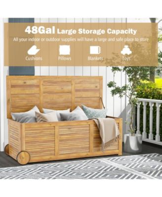 Rolling Patio Deck Box with 2 Wheels and Side Handle for Outdoor