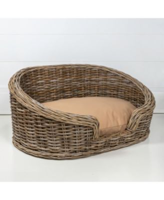 Curvy Classic Handwoven Rattan Pet Bed with Machine-Washable Cushion