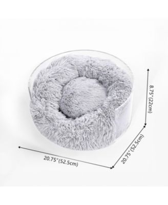 Bette 20.75" x 20.75" Small/Medium Modern Acrylic Calming Fluffy Donut Pet Bed with Washable Cover, Light Gray/Clear