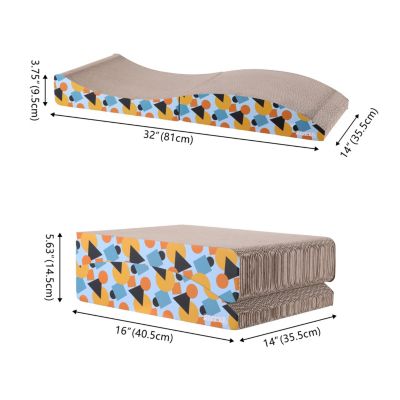 Eero 32" Modern Cardboard Foldable Lounge Cat Scratcher with Catnip, Blue/Orange