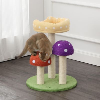 Pixie 22.5" 3-Tier Cottage Sisal Mushroom Cat Tree with Scratching Posts, Napping Perch, and Dangling Bell Toy, Multi