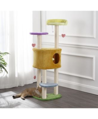 Aisling 51" 4-Tier Modern Sisal Heart Cat Tree with Scratching Posts, Napping Perch, and Dangling Toys, Multi