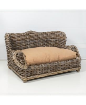 Classic 27.5" x 18" Mediterranean Handwoven Rattan Pet Daybed with Machine-Washable Cushion, Kubu Gray