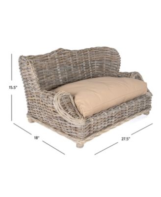 Classic 27.5" x 18" Mediterranean Handwoven Rattan Pet Daybed with Machine-Washable Cushion, Kubu Gray
