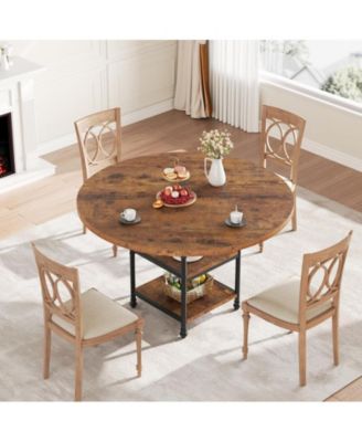 1Pc MDF 47-Inch Round, 1.59-Inch Thick Top with Storage Shelves & Roman Metal Legs Dining Table