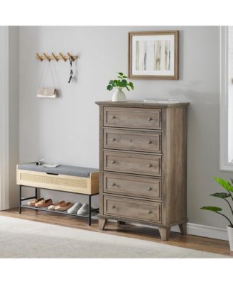 5 Drawers Dresser for Bedroom, White Dresser with Wide Drawers, Wood Chest of Drawers, Tall Dresser for Bedroom