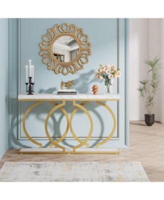 55 inch Faux Marble Entryway Table Narrow Long Sofa Table, Modern Accent Table