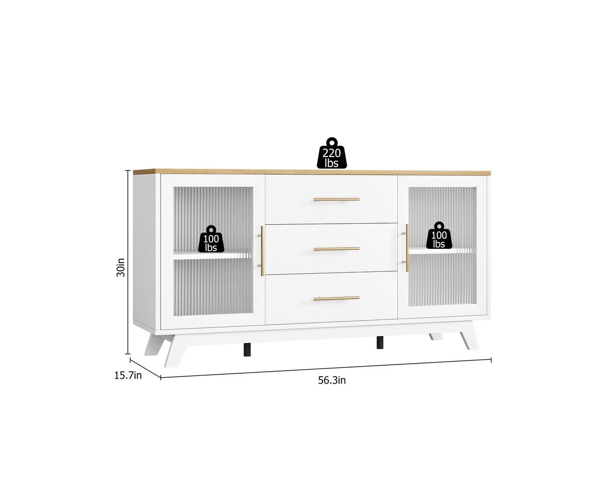 gaomon Coffer Bar Cabinet with 2 Fluted Glass Doors, 56