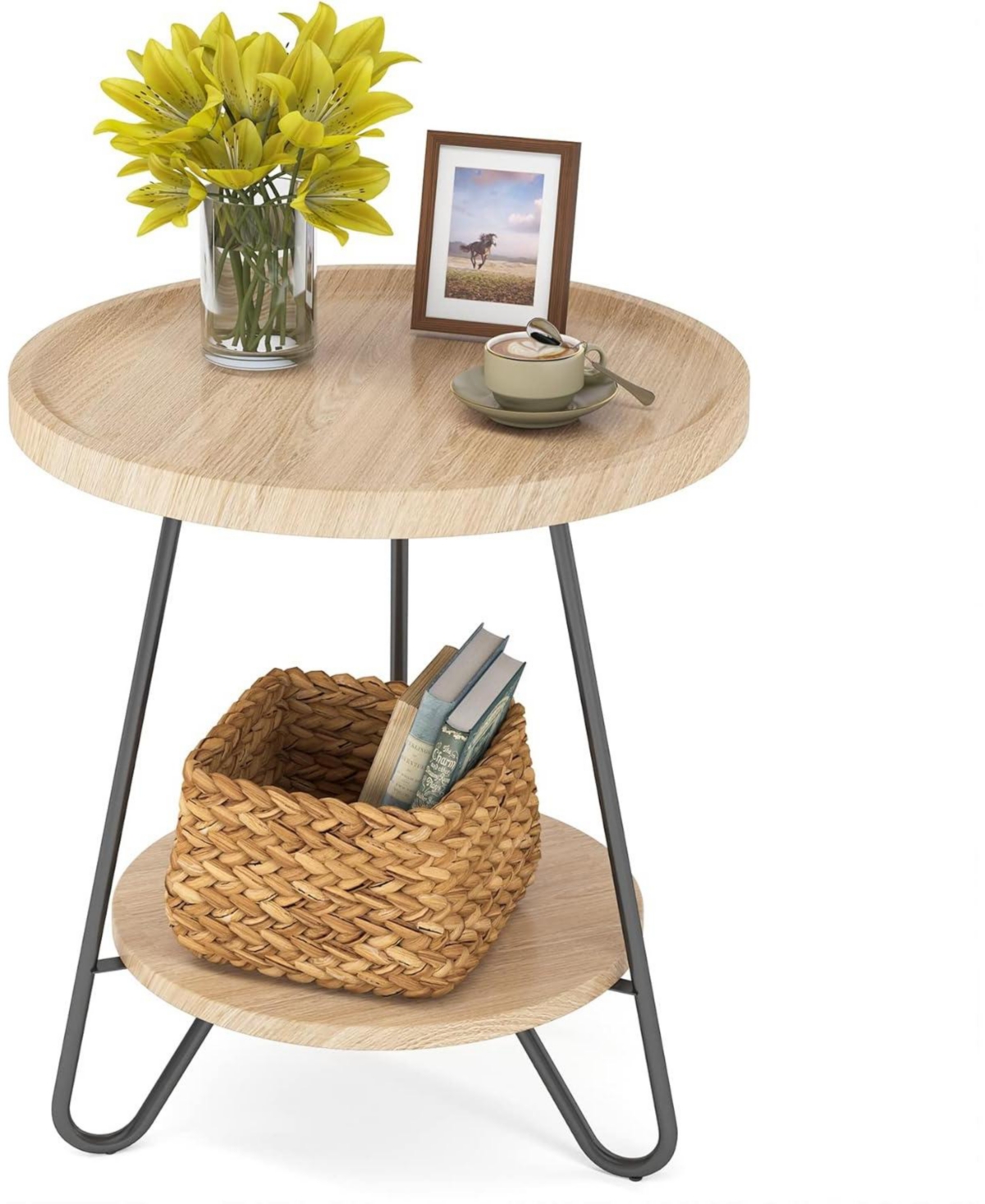 Tribesigns Set of 2 Round End & Side Table with Metal Legs, Modern Industrial Beside Table, Accent Table Snack Table