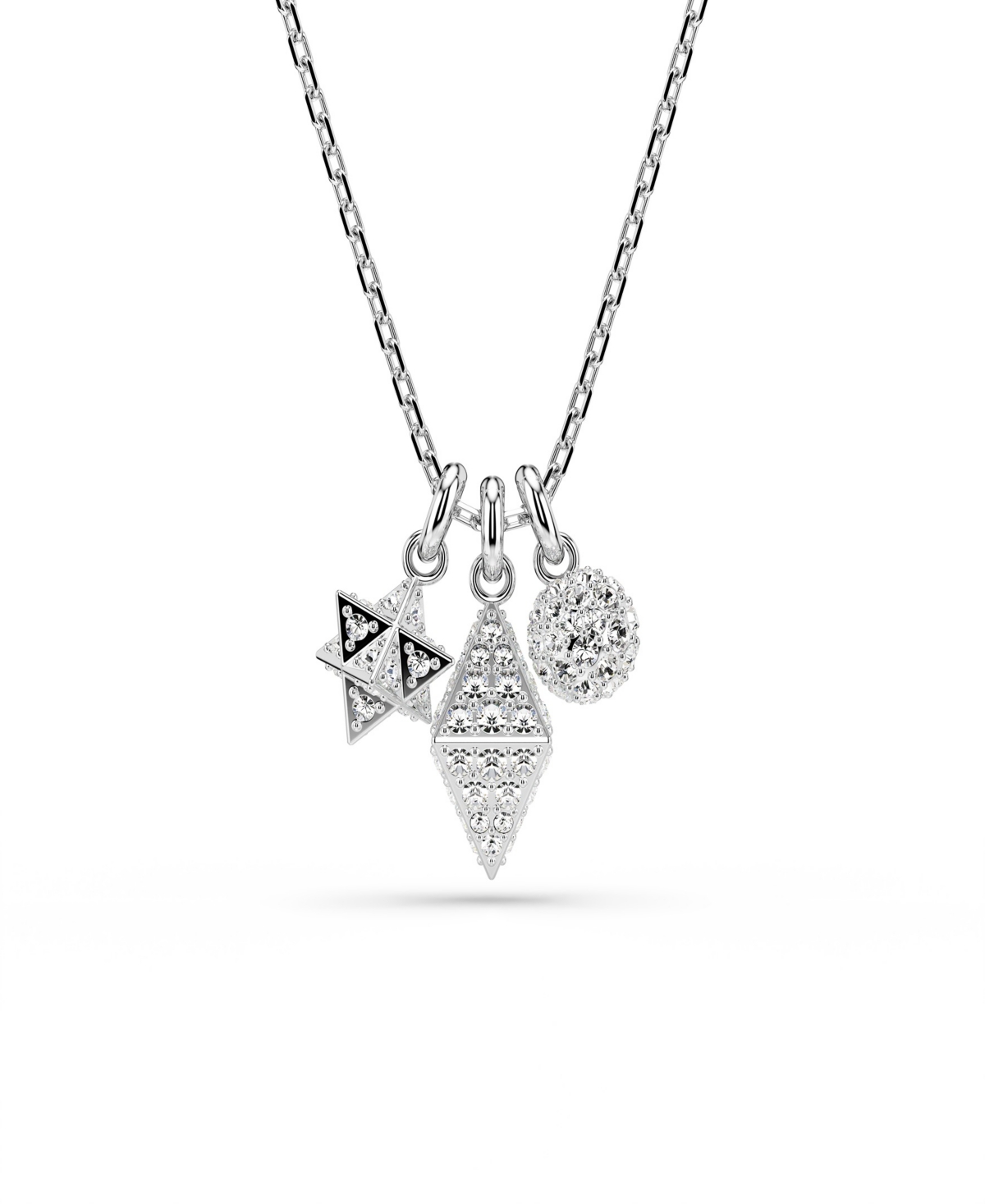 Swarovski Round Cut, Sphere And Cube, White, Rhodium Plated Dextera Pendant Necklace In Silver