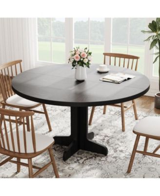 Round Dining Table for 4-6 People, 47 Inch Farmhouse Kitchen Table with Wooden Tabletop and Stable Base, Circle Dinning Room Table