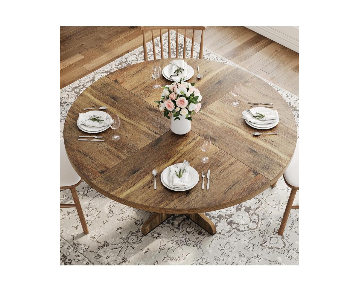 gaomon Round Dining Table for 4-6 People, 47 Inch Farmhouse Kitchen Table with Wooden Tabletop and Stable Base, Circle Dinning Room Table for Home Din