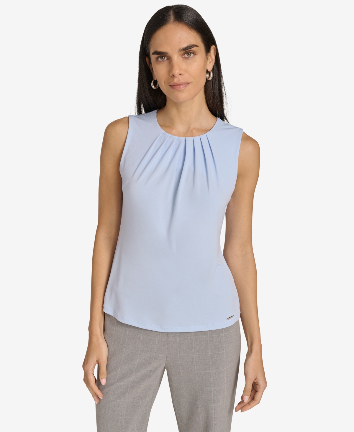 Calvin Klein Womens Pleated Polyester Blouse In Sky