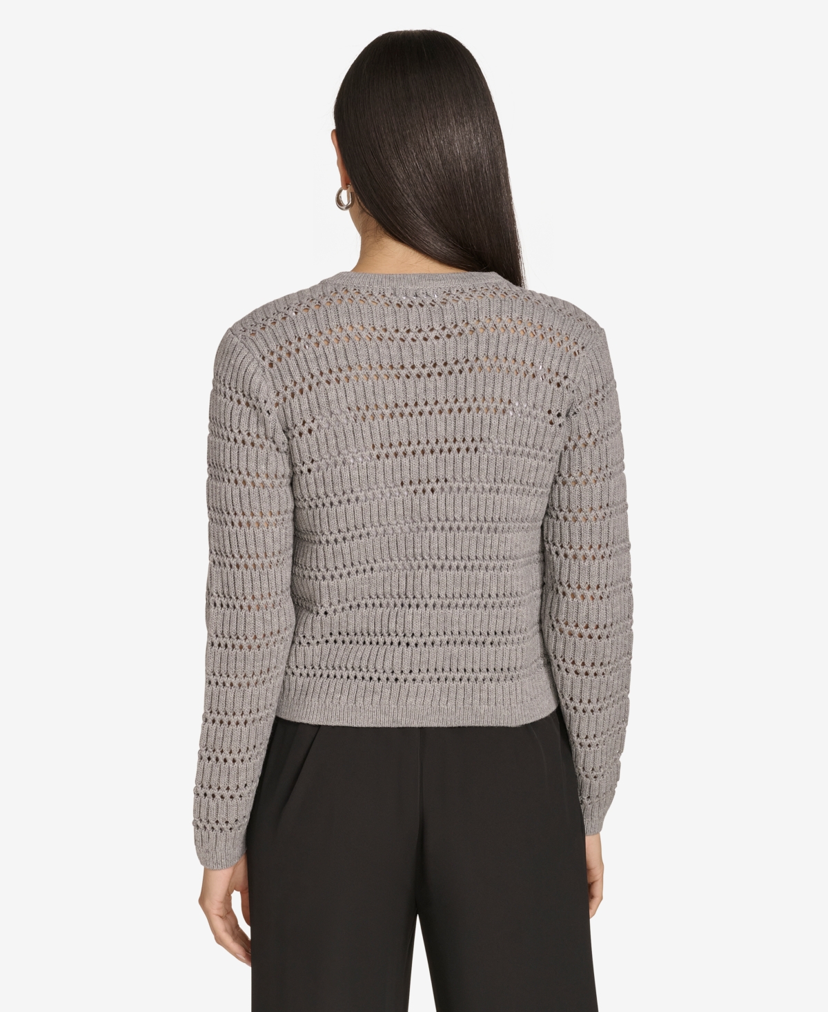 Calvin Klein Women's Open-knit Cardigan Sweater In Grey Heather