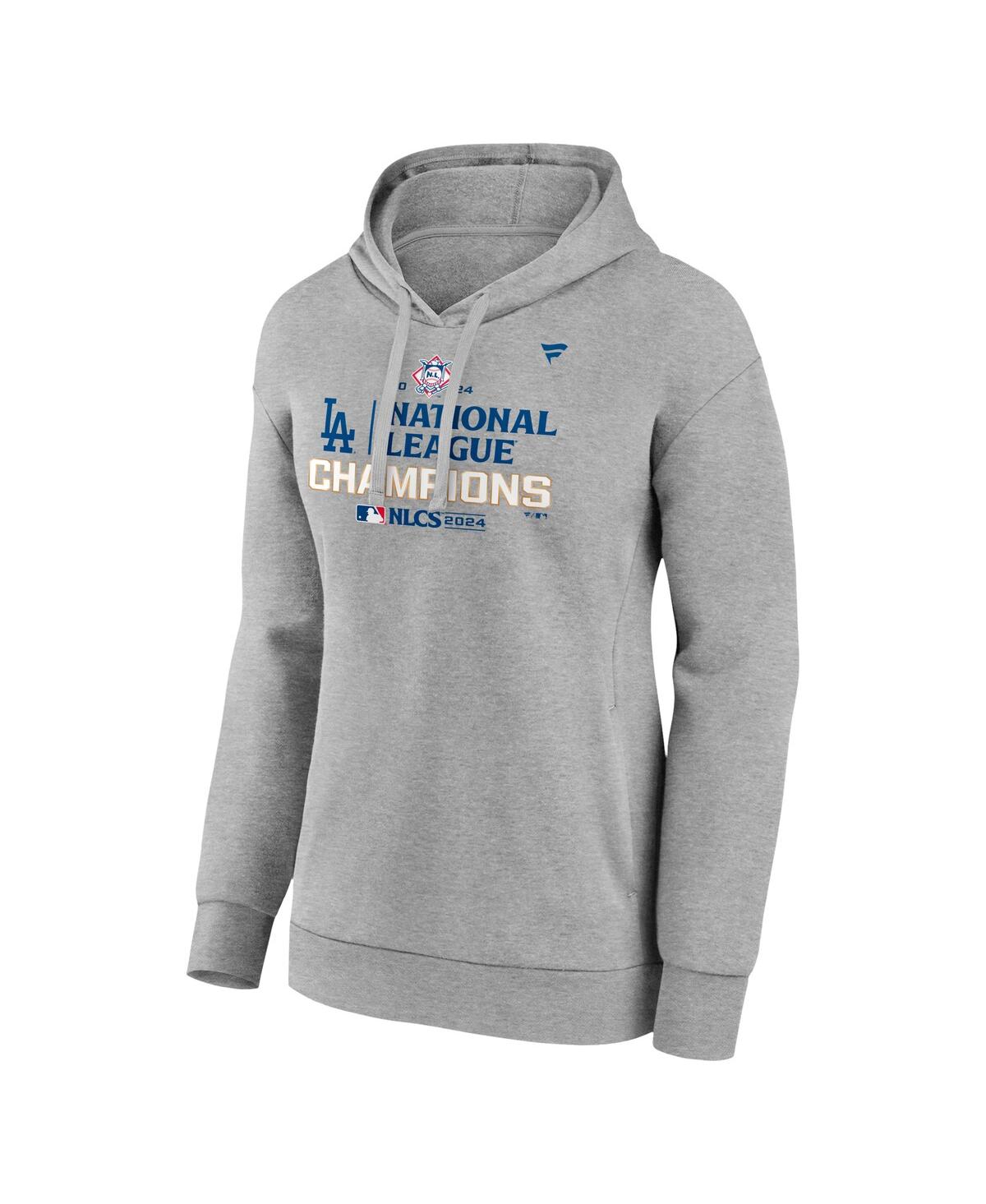 Fanatics Women's Heather Gray Los Angeles Dodgers 2024 National League Champions Locker Room Pullover Hoodie In Heather Gray