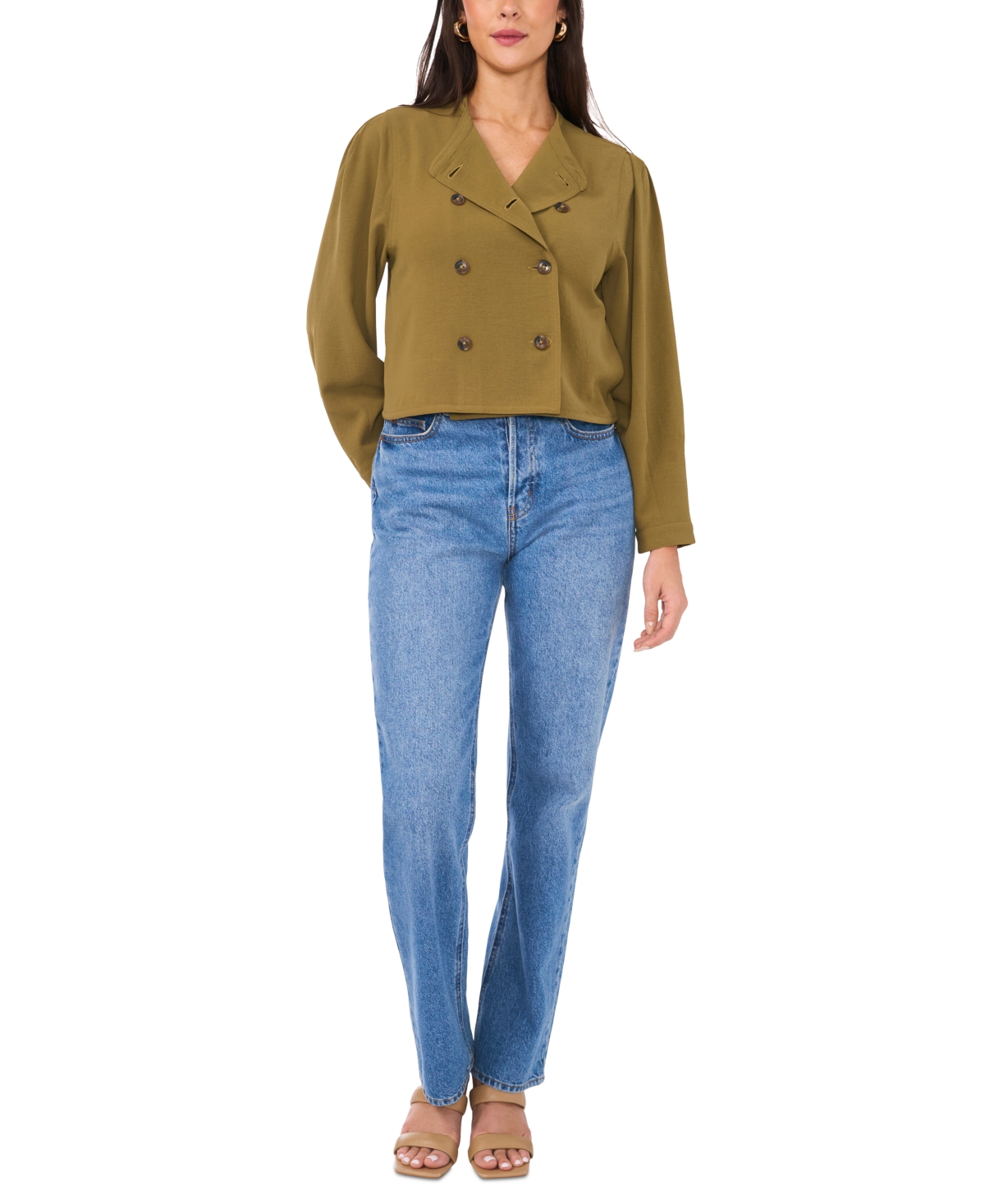 Shop Vince Camuto Women's Double-breasted Cropped Jacket In Burnt Olive