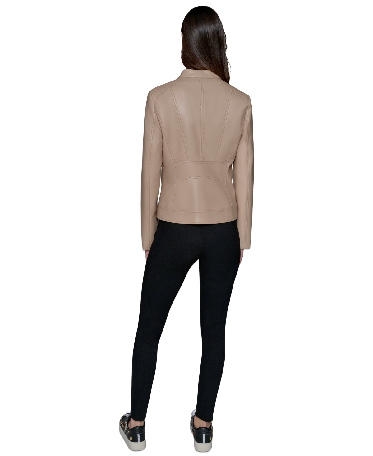 Karl Lagerfeld Women's Fitted Mock-neck Faux-leather Jacket In Latte