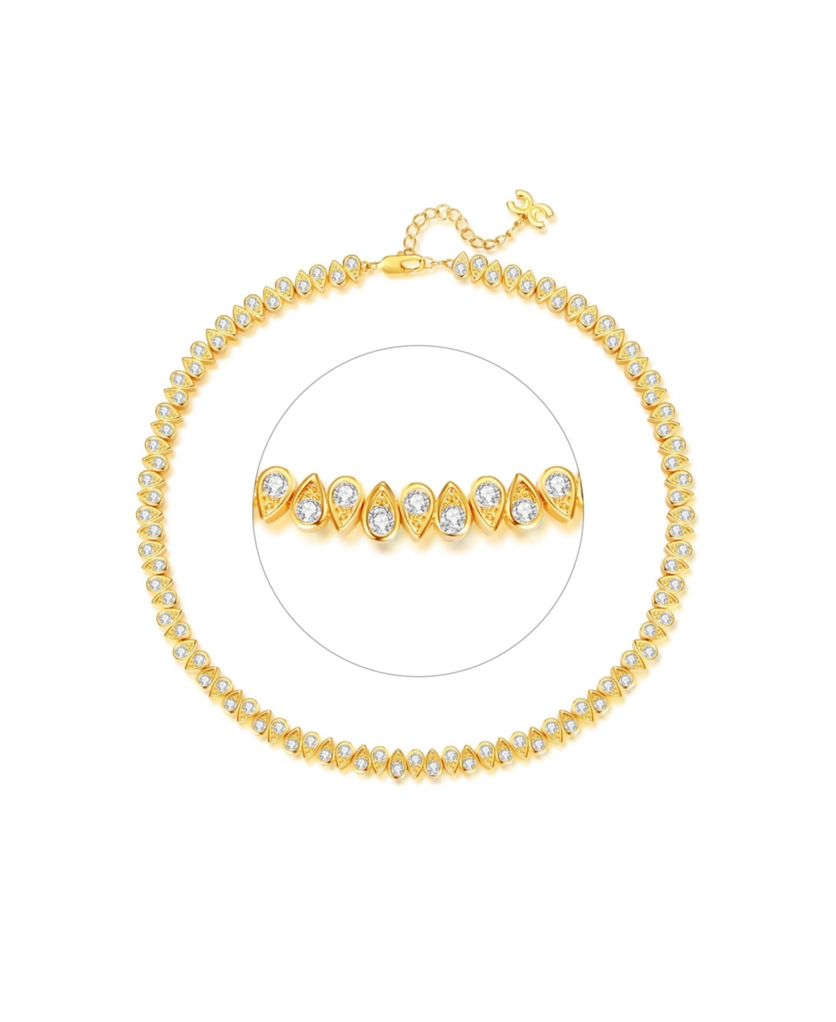 Cubic Zirconia Teardrop Tennis Choker Necklace - Gold