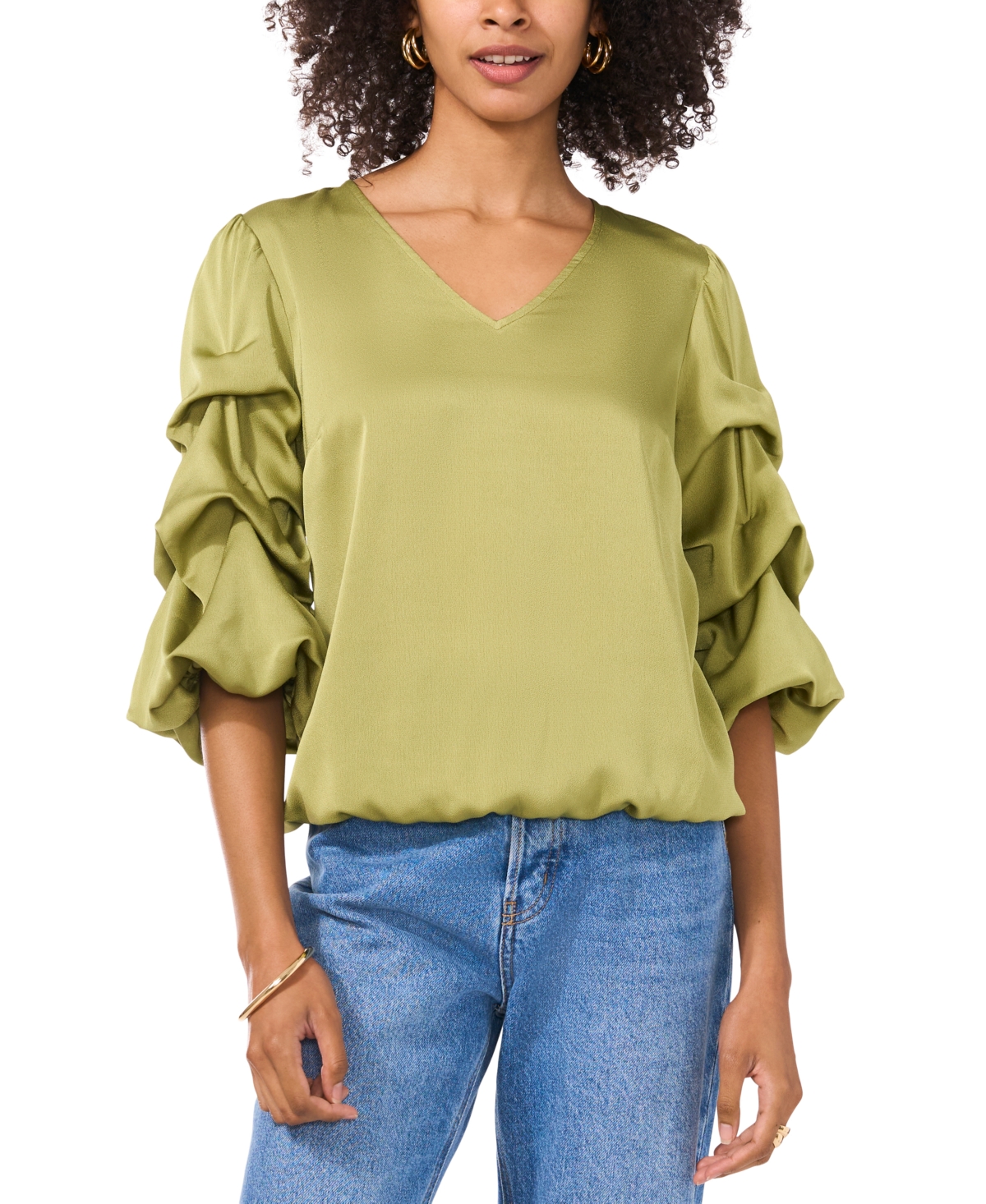 VINCE CAMUTO WOMEN'S V-NECK BUBBLE-SLEEVE TOP 