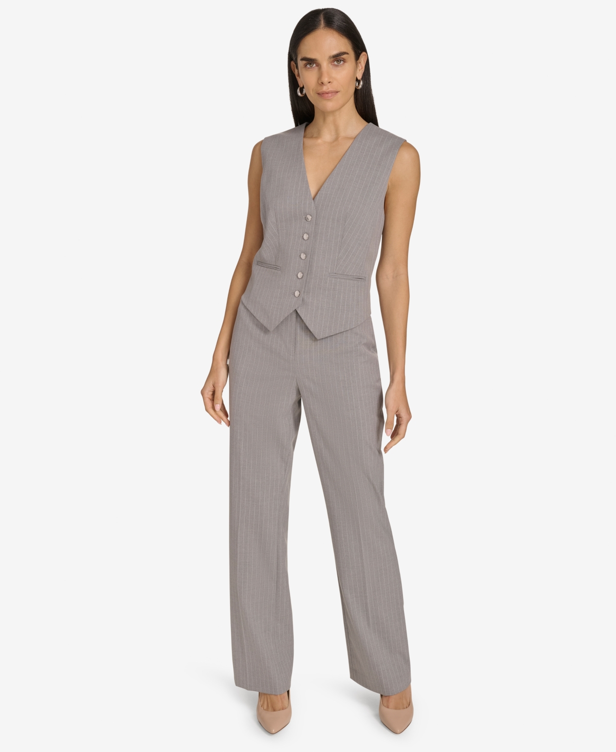 Calvin Klein Women's Pinstripe Button-Front Vest