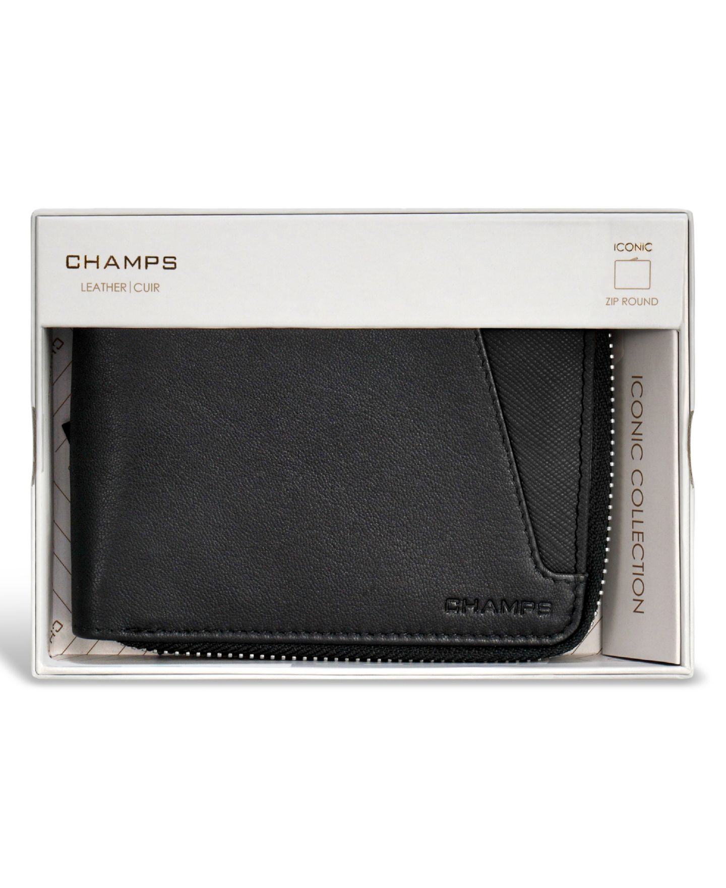 Мужской кошелёк CHAMPS Iconic Collection Leather Zip Around Wallet, цвет: Чёрный / Слоновая кость — фото 11