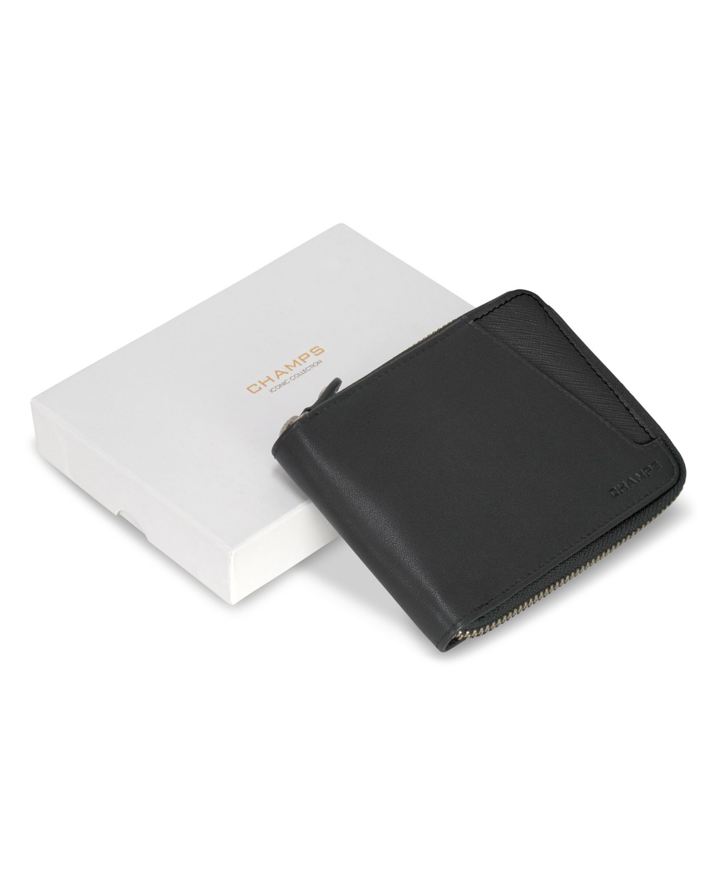 Мужской кошелёк CHAMPS Iconic Collection Leather Zip Around Wallet, цвет: Чёрный / Слоновая кость — фото 10