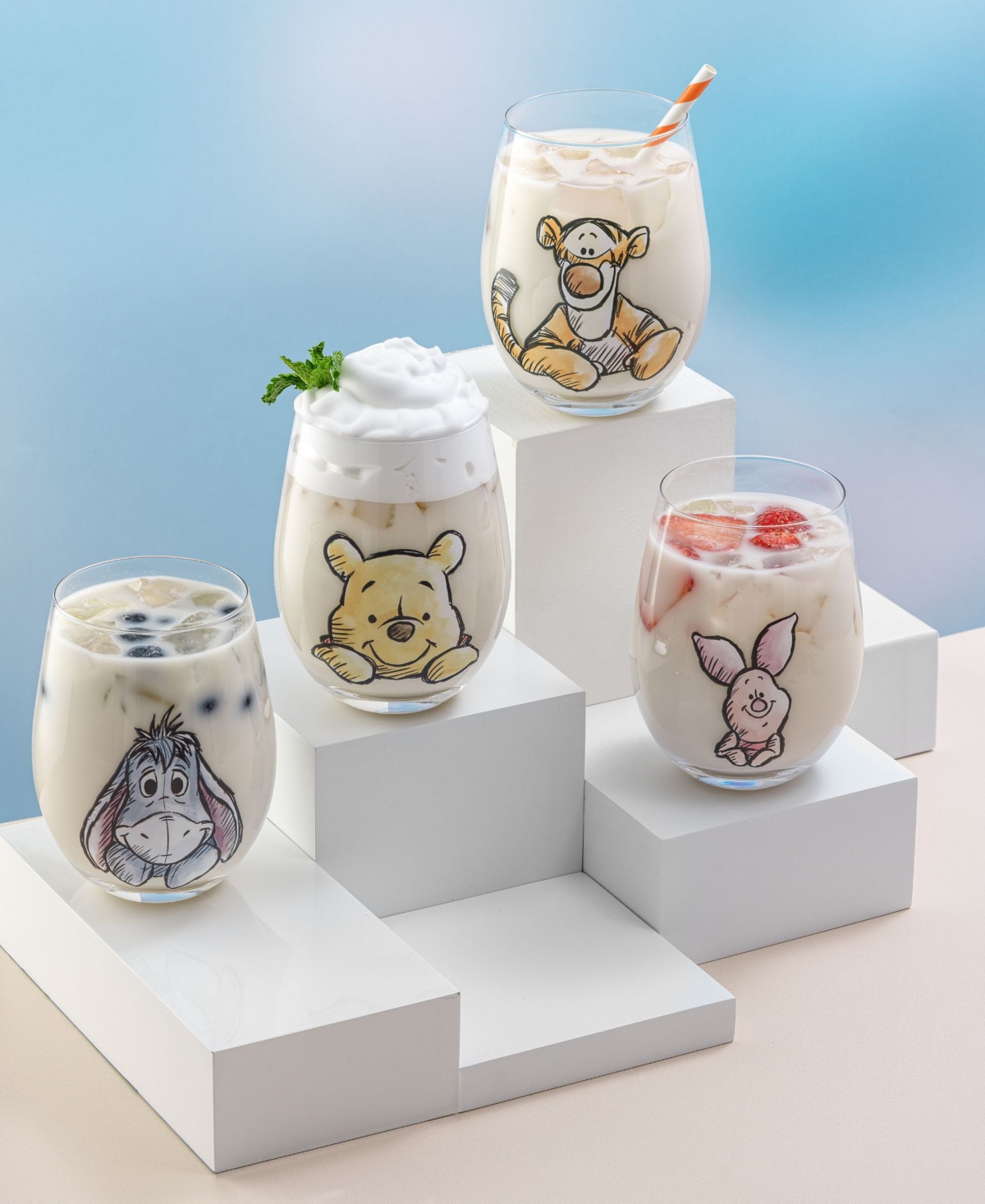 Joyjolt Disney Winnie Pooh Exploring Classic Stemless Wine Glasses, Set Of 4 In Multi
