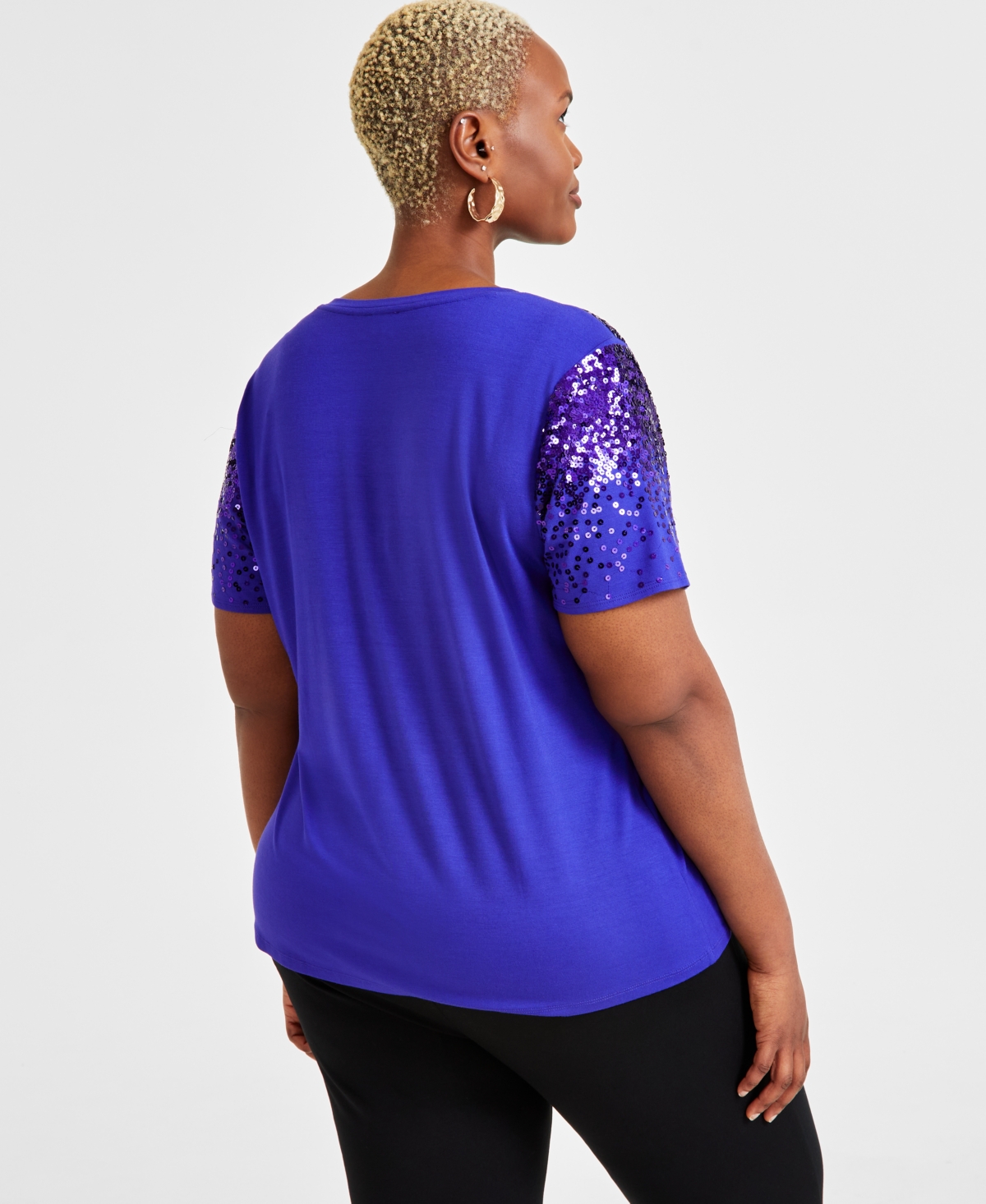 I.n.c. International Concepts Plus Size Raining Sequin V-Neck Top, Created for Macy's