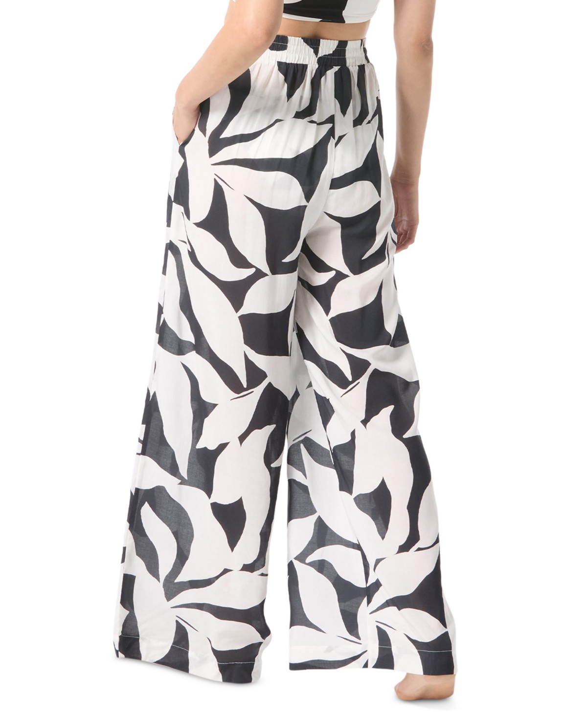 Shop Vince Camuto Women's Printed Wide-leg Pants Swim Cover-up In Black,white